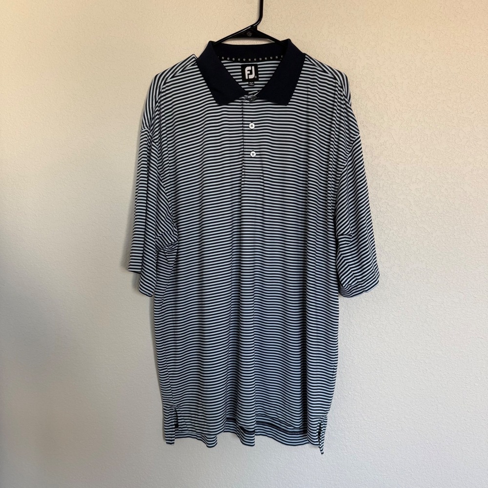 FootJoy Mens XL Striped Golf Polo Shirt Navy & Light Blue Short Sleeve Active